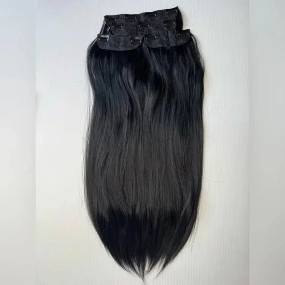 Black Clip in hair extensions - Human hair Blend